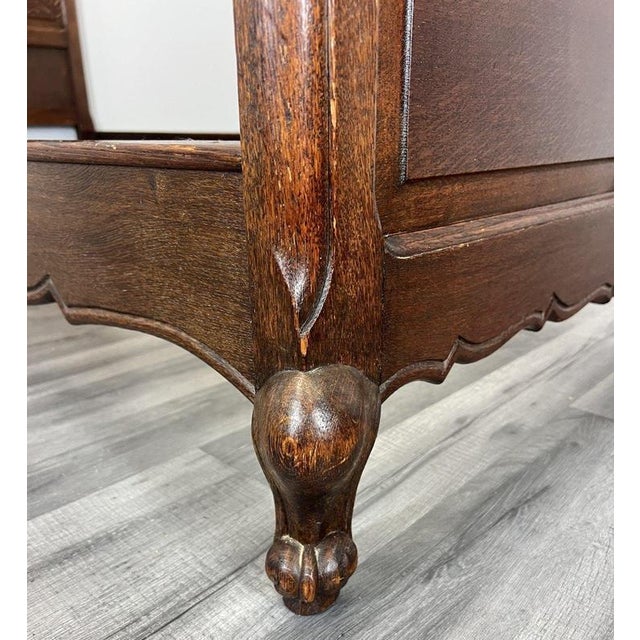 Vintage French Louis XVI Style Oak Single Bed Frame with Carved Headboard For Sale - Image 10 of 14