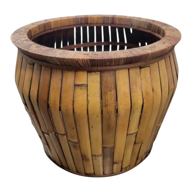 Oversized Real Bamboo Coastal Regency Planter Artificial Flower Plant Tree Pot. For Sale