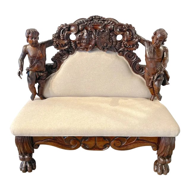 18th Century Italian Baroque Figural Bench/ Settee For Sale