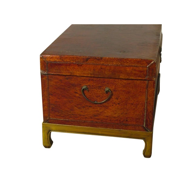 Red Early 20th Century Vintage Chinese Leather Trunk on Stand For Sale - Image 8 of 10