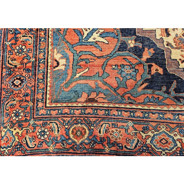19th Century Antique Persian Bidjar Rug, Hand-Knotted Wool, Herati Geometric Pattern, Ivory & Red, 7x12 For Sale - Image 5 of 18