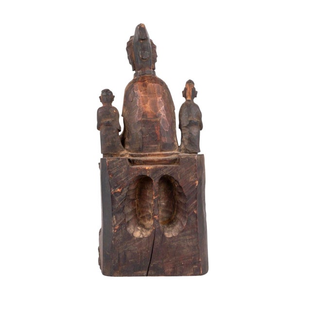 Late 19th Century 19th Century Chinese Qing Dynasty Carved Wood Guanyin Sculpture With Attendants For Sale - Image 5 of 8