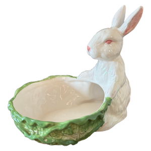 Late 20th Century Cabbage Bowl With White Bunny