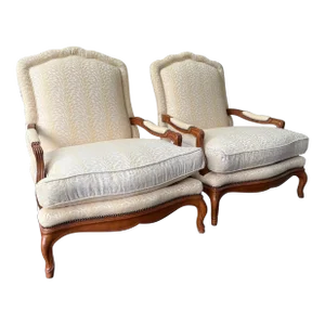1990s Baker Furniture French Provincial Louis XV Oversized Fauteuil Chairs