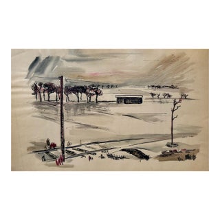 Henry Emil Salloch Original Watercolor on Paper Rural Landscape Scene, 1931. For Sale