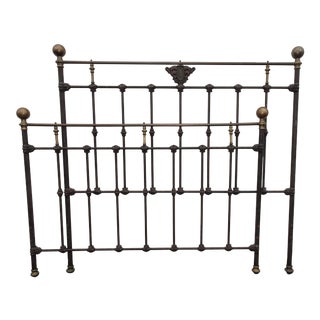Vintage French Country Metal Bed Frame Headboard and Footboard For Sale