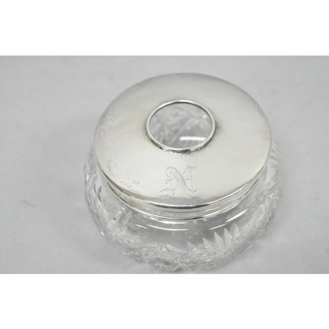 Antique Victorian Sterling Silver & Crystal Cut Glass Vanity Hair Receiver with "N" Monogram. Circa Early 20th Century....