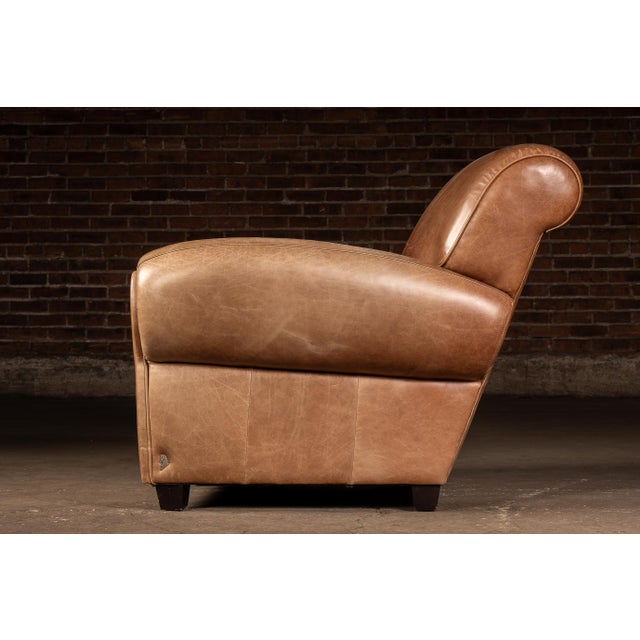 Late 20th Century Late 20th Century Leather Club Chair With Ottoman in Beige by Preston Hill For Sale - Image 5 of 10