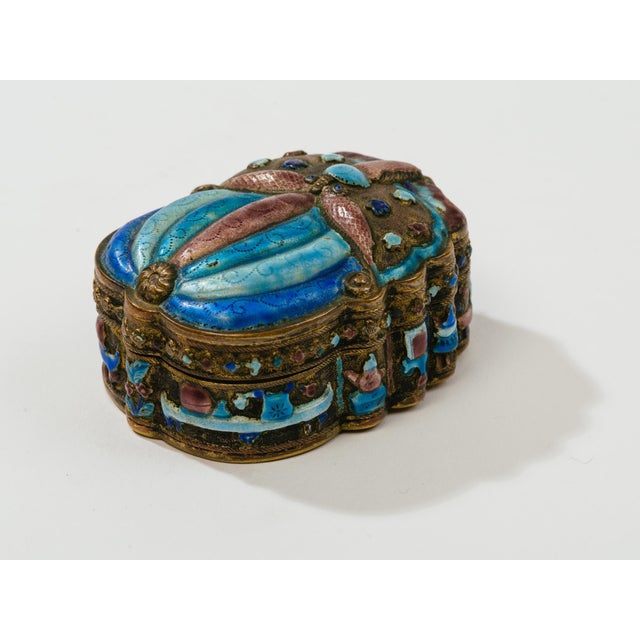 Chinoiserie Antique Chinese Champlevé Enamel Scarab Jewelry Box For Sale - Image 3 of 10