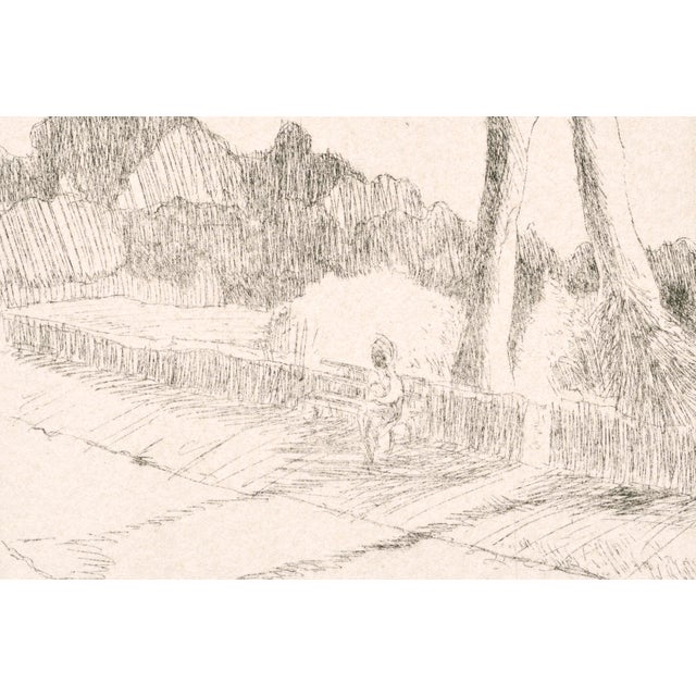 American Sitting on a Park Bench - Figurative Landscape Lithograph by Mercado For Sale - Image 3 of 7