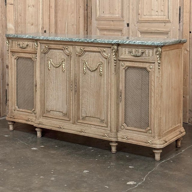 19th Century Louis XVI Stripped Oak and Ormolu Marble Top Buffet For Sale - Image 4 of 18