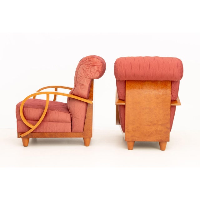 Magenta Pair of Art Deco Vintage Silk Upholstered Bentwood Armchairs For Sale - Image 8 of 9