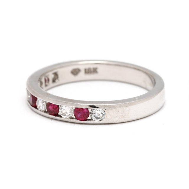 Early 21st Century 0.61ctw Ruby and Diamond Channel Band Ring, 18k White Gold, Ring Size 6.25 For Sale - Image 5 of 6