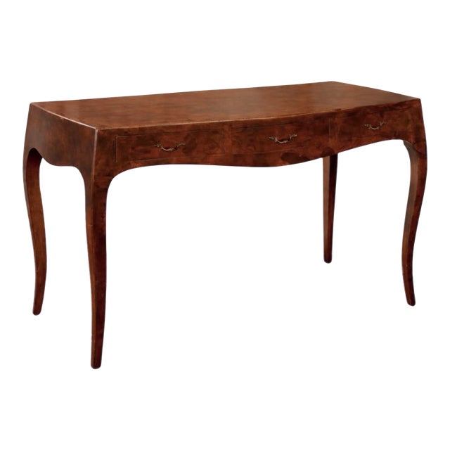 Mid-Century Italian Walnut Oyster Burl With Cabriole Legs Rectangular Writing Desk For Sale