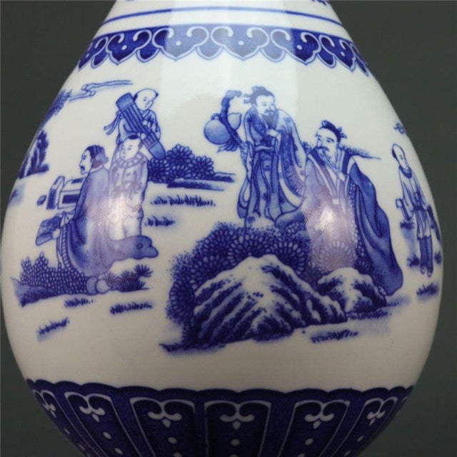 Mid 20th Century Mid 20th Century Elegant Large Chinese Blue and White Porcelain Vase With Figural Landscape Scene For Sale - Image 5 of 6