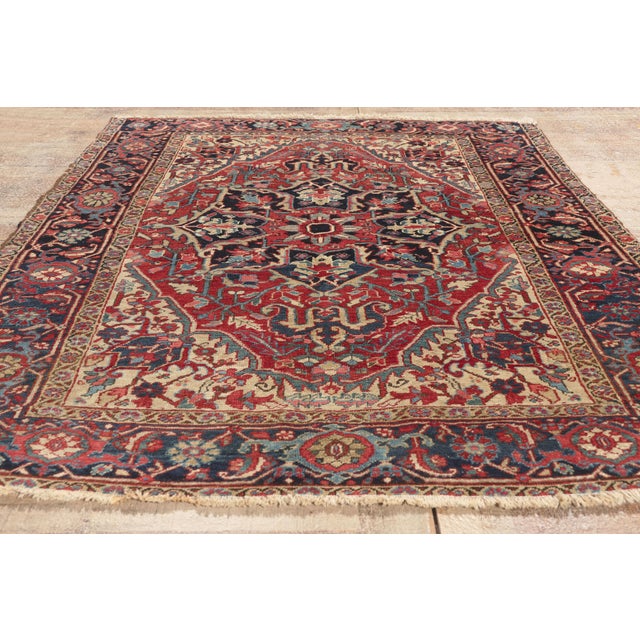 Antique Persian Heriz Rug, 04'11 X 06'04 For Sale - Image 9 of 10