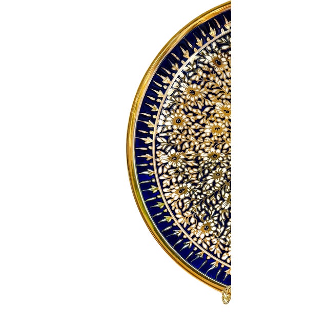 Blue Floral Mandala Cobalt and Gold Plate For Sale - Image 8 of 10
