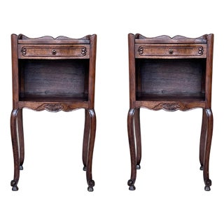 Early 20th Century 20th Pair of Dark Walnut Nightstands Tables with Drawer and Open Shelf For Sale