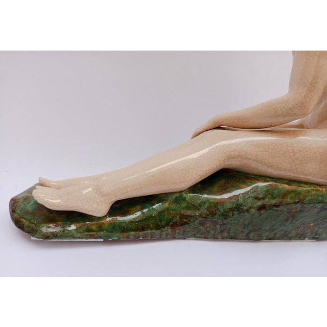 Alexandre Morlon, Sculpture of Nude Woman with Turtle Doves, 1920s-1940s, Ceramic For Sale - Image 9 of 18