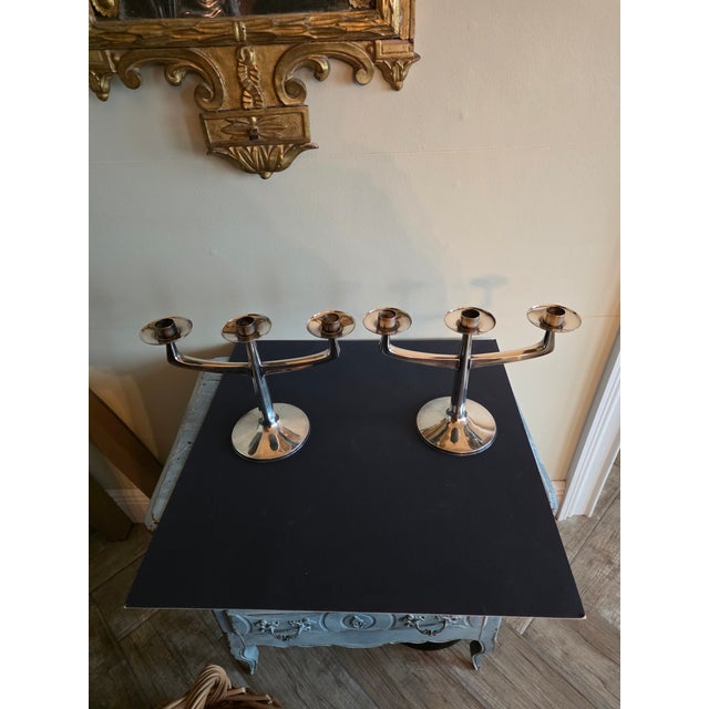 1940s Mid Century Modern Silver Candelabras For Sale - Image 5 of 10