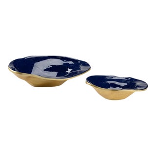 Wildwood Waving Edge Blue Bowls, Set of 2 For Sale