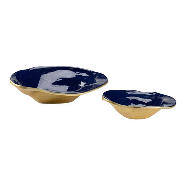 Wildwood Waving Edge Blue Bowls, Set of 2 For Sale