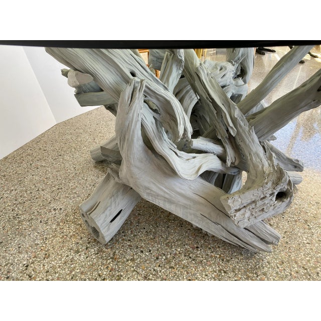 Mid-Century Modern Driftwood Center Table Round Glass Top For Sale - Image 11 of 13