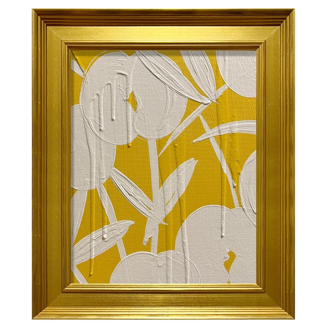 2020s Ron Giusti Mini Royal Orchid Yellow Cream Acrylic Painting For Sale - Image 5 of 5