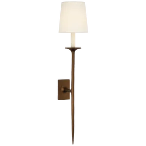 Julie Neill for Visual Comfort Signature Catina Large Tail Sconce in Antique Bronze Leaf with Linen Shade