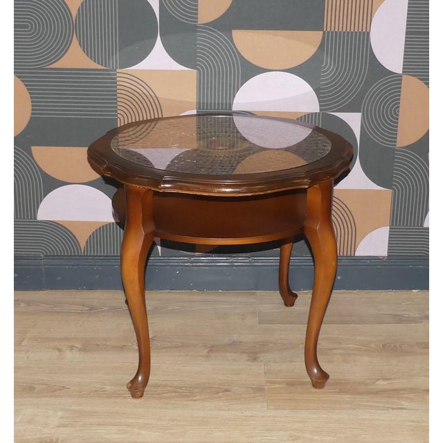 Chippendale Round Side Table with Shelf Wicker and Glass by Ilse Möbel, 1960s For Sale - Image 4 of 15
