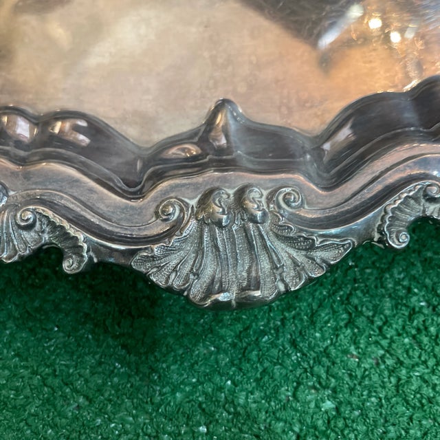 1940s Oval English Silver Plated Serving Tray With Grape and Leaf Decoration For Sale In Miami - Image 6 of 9