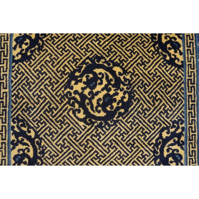 Textile 1920s Blue Medallion Antique Chinese Peking Dragon Greek Key Knotted Wool Rug For Sale - Image 7 of 10