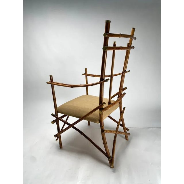 Wood Vintage Italian Armchairs and Coffee Table in Bamboo and Brass by Paolo Traversi, 1970s, Set of 3 For Sale - Image 7 of 11
