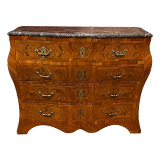 18th Century German Baroque Walnut Bombe Commode With Marble Top For Sale