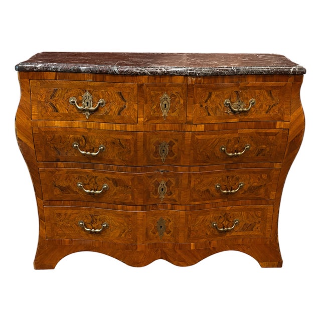 18th Century German Baroque Walnut Bombe Commode With Marble Top For Sale