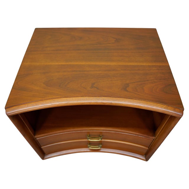 Pair of Paul Frankl for Johnson Furniture Walnut and Brass Nightstands End Tables For Sale - Image 11 of 14