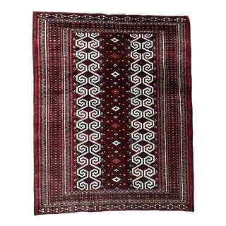 Handwoven Red and Burgundy Geometric Rug with Ivory Fringes, 1990s For Sale