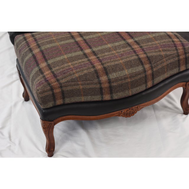 Set of Ralph Lauren Wool and Leather on Oversized Vintage Louis XV Chairs and Ottoman For Sale - Image 10 of 17