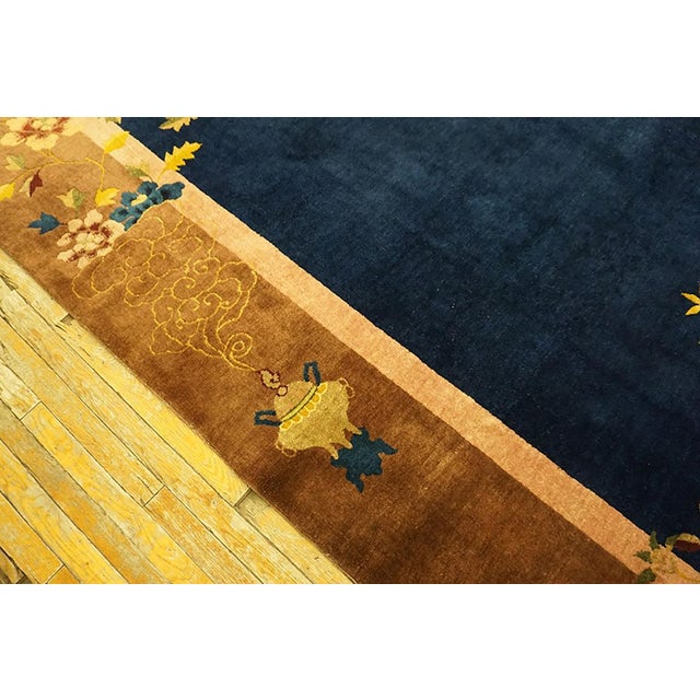 Art Deco 1920s Blue Navy Floral Modern Handknotted Antique Chinese Art Deco Rug 9' X 11'9" Wool Carpet For Sale - Image 3 of 9