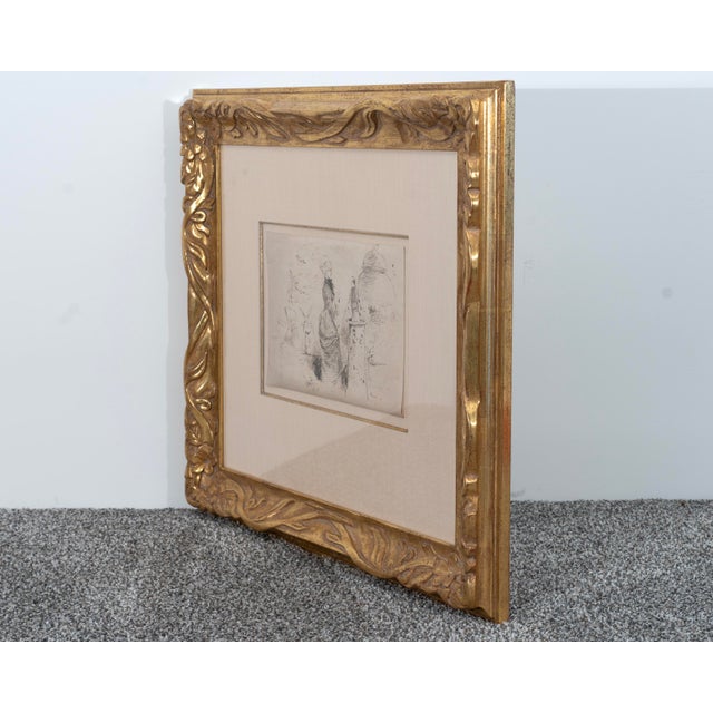 Mid 19th Century Original Henry Somm, Surprise, Graphite on Paper, Genuine 22k Gold Leaf, Museum Quality Gilded Frame. For Sale - Image 4 of 6