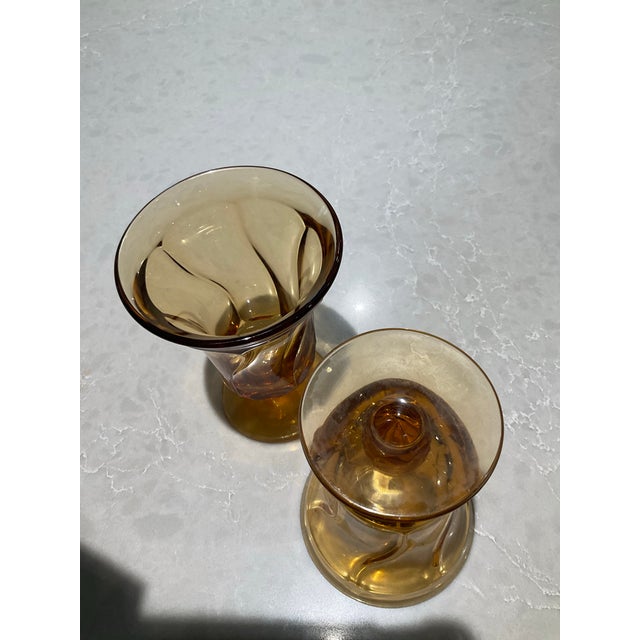 Mid-Century Modern 1960s Fostoria Jamestown Amber Swirl Footed Beverage Glass. Made in Usa. Retired Produced 1958 - 1982 For Sale - Image 3 of 6