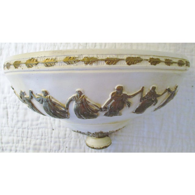 Mid-Century Modern Vintage Roman Decorative Lavabo White With Gold Dancers and Oak Leaves Pottery - 2 Pieces For Sale - Image 3 of 11