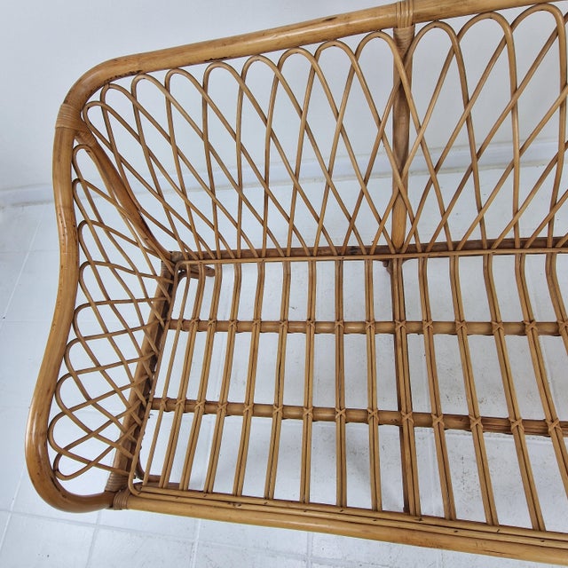 Mid-Century Italian Rattan & Bamboo Settee, 1970 For Sale - Image 14 of 16
