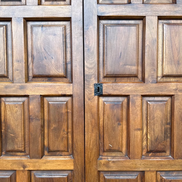 Mid 20th Century Belgian Brutalist Oak Cabinet W/ Wrought Iron Hinges – Paneled Doors, 62.75”h For Sale - Image 5 of 11