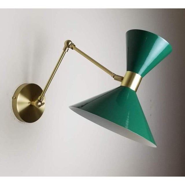 French Large Scale Monarch Wall Mount Lamp in Brass, Emerald Green, Blueprint Lighting For Sale - Image 3 of 5
