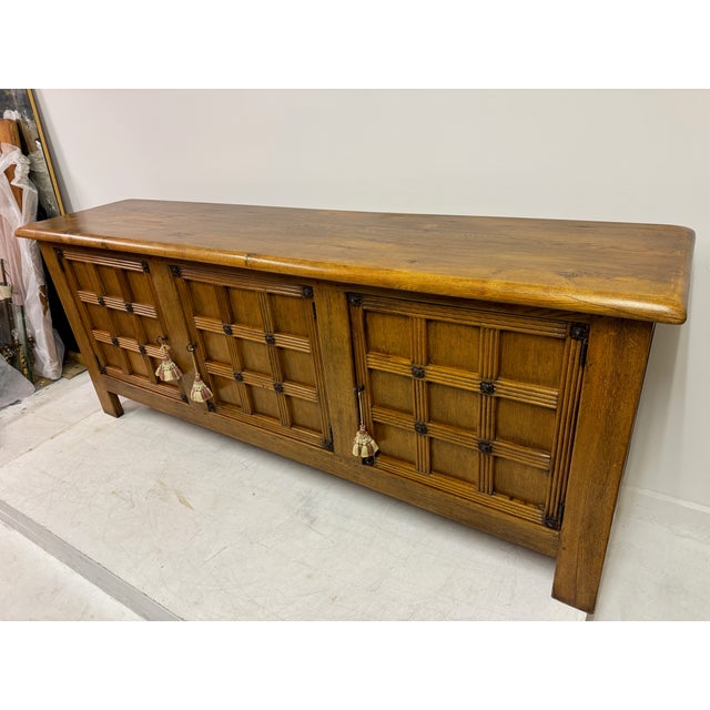 Spanish Style Brutalist Oak Sideboard with Lattice Front, 1960s For Sale - Image 12 of 13
