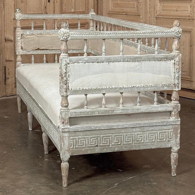 18th Century Swedish Gustavian Neoclassical Scraped Painted Bench For Sale - Image 14 of 18
