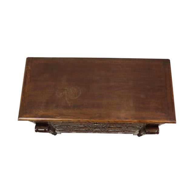 Wood Vintage Carved Oak Cabinet Chest of Drawers with Mythical Figures For Sale - Image 7 of 18