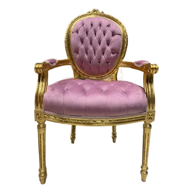 Baroque Pink Velvet Chair With Gold Leaf Details For Sale