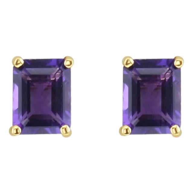 Amethyst Emerald Cut Studs, 2 Pieces For Sale
